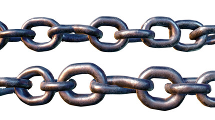 Steel Chain Links: Close-up of two parallel heavy-duty steel chains, showcasing the interconnected links and metallic texture.  The image is ideal for concepts of strength, connection, and security.