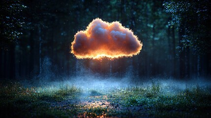 Wall Mural - an orange smoke cloud in a dramatic atmosphere as the sun sets, with dense fog and mist