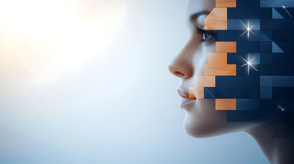 Poster - Digital transformation of identity abstract space graphic art futuristic environment profile view conceptual visualization