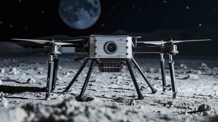 Wall Mural - advanced drone technology on lunar surface futuristic aerial vehicle for space exploration