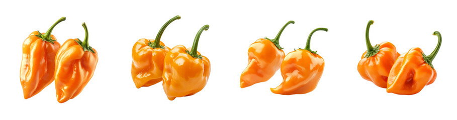 Poster - A collection of vibrant orange habanero peppers are shown against a black background, showcasing their glossy texture and bright color.