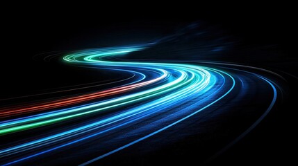 Poster - Vibrant light trails on a dark winding road at night