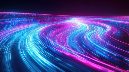 Poster - Vibrant neon light trails creating dynamic colorful patterns in motion
