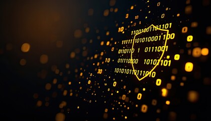 Fototapete - Digital cybersecurity concept with binary shield symbol on dark background