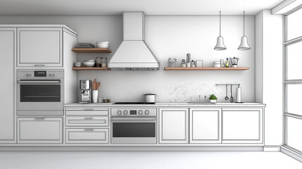 Aufkleber - Modern classic kitchen design featuring sleek cabinetry, open shelving, and minimalist decor. space is bright and airy, perfect for cooking and entertaining