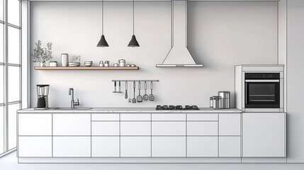 Aufkleber - Modern classic kitchen design featuring sleek cabinetry, open shelving, and minimalist appliances. layout emphasizes functionality and style, creating welcoming atmosphere