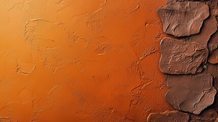 Poster - Warm orange brown textured wall with stone accents, creating cozy atmosphere. Ideal for interior design or home decor projects
