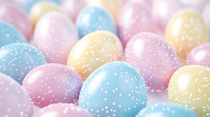 Aufkleber - Colorful pastel Easter eggs with speckles in a vibrant arrangement on a soft background