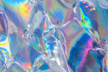 Wall Mural - holographic rainbow wrinkled foil iridescent texture abstract hologram background