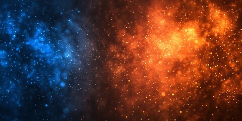 Abstract blue and orange nebula, cosmic dust and stardust background.