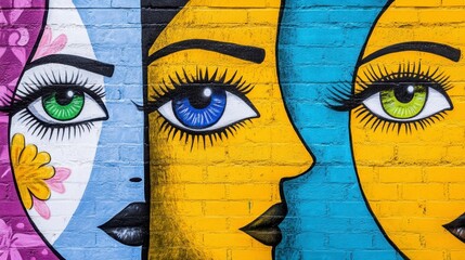 Colorful Mural Featuring Two Artistic Faces with Bold Expressions