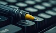 © DexAwan - Pen on keyboard, close-up, dark background, for business or writing concepts