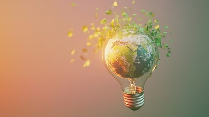 Poster - Eco-Friendly Light Bulb with Earth and Leaves, Symbolizing Sustainable Energy and Green Innovations for a Brighter Future in Environmental Solutions
