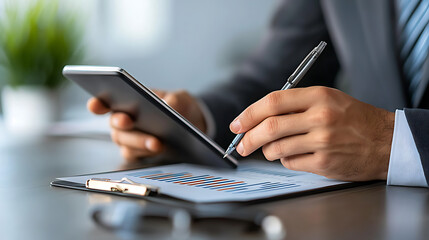 Poster - Business analysis meeting modern office digital presentation professional environment close-up view strategic planning