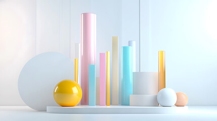 Poster - Colorful geometric shapes display modern studio digital art minimalist environment front view contemporary design