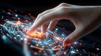 Poster - Human touch in digital galaxy virtual space digital art futuristic environment close-up view connectivity concept