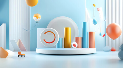 Poster - Dynamic geometric shapes and playful colors in a modern studio environment for creative design