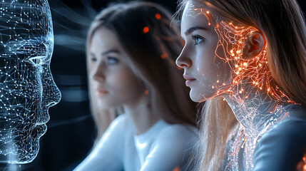 Poster - Futuristic ai interaction digital space portraits tech environment close-up human-machine connection