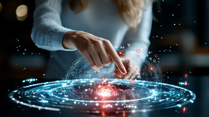 Poster - Innovative technology interaction digital space abstract visuals futuristic environment close-up view data manipulation