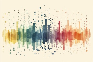 Poster - A colorful soundwave illustration with vertical bars and dots, depicting a vibrant spectrum of sound in an artistic manner.