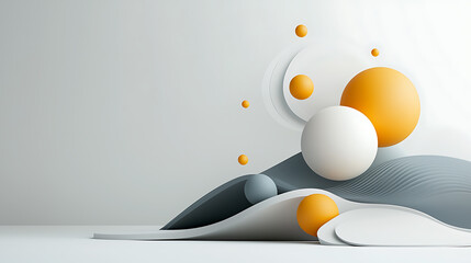 Poster - Dynamic geometric shapes interaction modern space abstract art minimalist design close-up view contemporary aesthetics