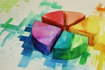 Poster - a vibrant, artistic pie chart with colorful segments set against a textured background, symbolizing 