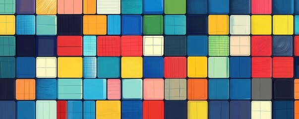 Poster - A vibrant arrangement of colorful squares, creating an abstract mosaic pattern that captivates the eye.