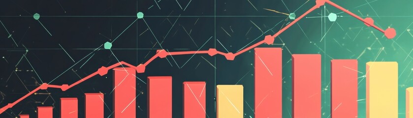 Poster - a digital graphic depicting a financial chart with rising bar graphs and a line graph, showcasing da