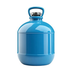 Poster - The image shows a light blue portable gas cylinder with a metal handle and a metallic cap on top.