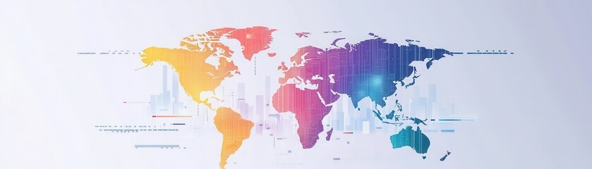 Poster - a colorful world map illustration with data visualization elements, showcasing global insights throu