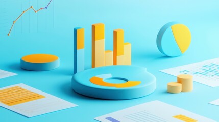 Poster - a modern, colorful data visualization scene featuring various graphs and charts on a bright blue bac