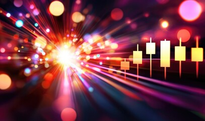 Poster - Abstract Financial Chart with Colorful Light Burst Background