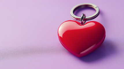 Wall Mural - Romantic Red Heart Keychain on a Pastel Purple Surface