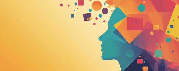 Poster - A colorful silhouette of a person's profile with abstract shapes and patterns representing creativity and inspiration.