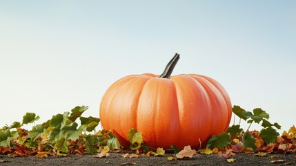 Wall Mural - Ripe Orange Pumpkin on Autumn Leaves