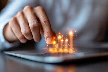 Poster - Close-up View of Hand Interacting with Digital Financial Data Visualization on Tablet Device
