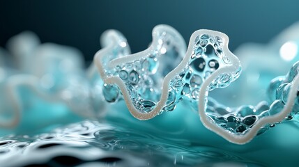 Poster - Abstract Fluid Design with Bubbles and Curved Structure in Vibrant Blue and White Tones