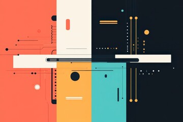 Poster - A vibrant abstract design featuring geometric shapes and contrasting colors in a modern digital style.