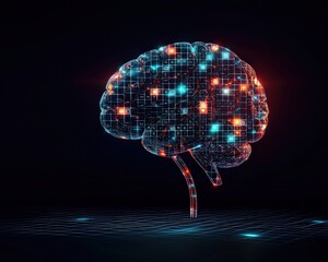 Poster - Brain illuminated dynamically with Sudoku grids and glowing light trails