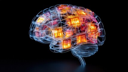 Poster - Brain illuminated with glowing Sudoku grids forming complex patterns