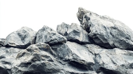 Poster - Large Gray Rocks Stacked on Top of Each Other against a Light Background, Perfect for Natural Landscapes or Textural Elements in Design Projects