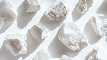 Poster - Collection of Various White Stone Rocks with Natural Textures and Shadows Perfect for Backgrounds, Textures, and Nature-Themed Designs in Photography and Artwork