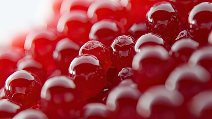 Poster - Close-Up of Glossy Red Spherical Objects Creating a Vibrant and Textured Background Ideal for Modern Design and Food Photography Projects