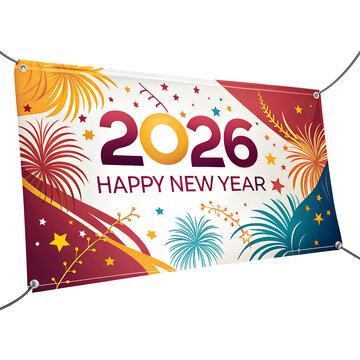2026 Happy New Year banner  template isolated on white background.PNG transparent.