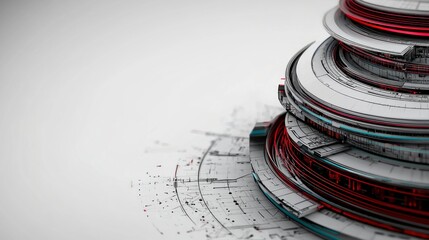 Poster - Abstract Geometric Background  Red  White  Black Circular Design