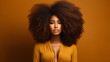 © PRDOM - A breathtaking black model woman with big afro hair, showcasing fashion, beauty, and salon cosmetics.