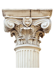Poster - A detailed close-up of a weathered Corinthian column capital and shaft showcasing intricate carvings and classical design elements.