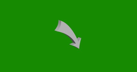 Poster - Isolated realistic white down arrow front view with shadow. 3d illustration on green chroma key background