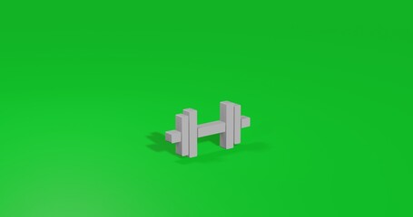 Poster - Isolated realistic white dumbbell symbol front view with shadow. 3d illustration on green chroma key background