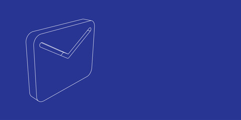 Poster - The outline of a large email symbol made of white lines on the left. 3D view of the object in perspective. Vector illustration on indigo background